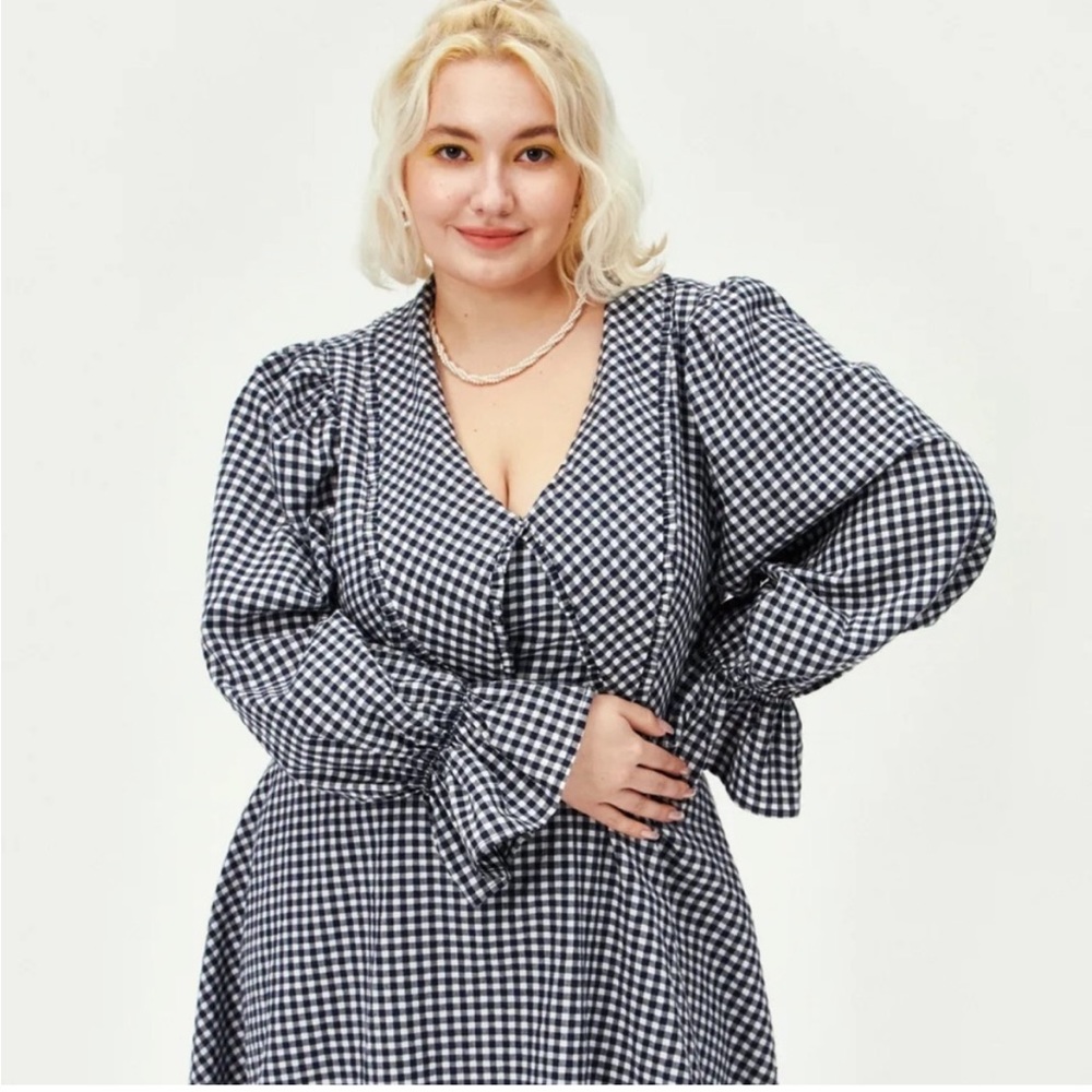 Cider Curve & Plus Gingham Ruffle Sleeve Mini Dress